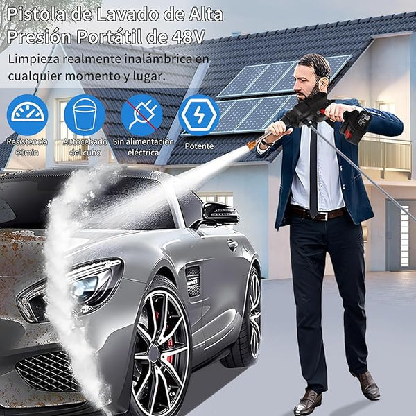 Hidrolavadora a presión portátil + 2 Baterías + Aspirador de coche de regalo